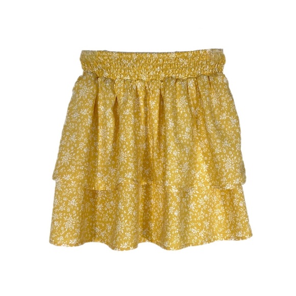 No Boundaries Yellow Floral Ruffle Skirt - Picture 1 of 7